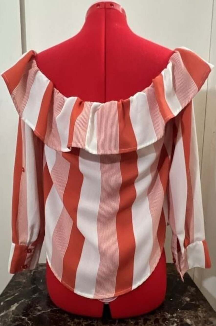 Sweet Wanderer Red and White Striped Off-the-Shoulder Bow Front Blouse - Picture 2 of 3